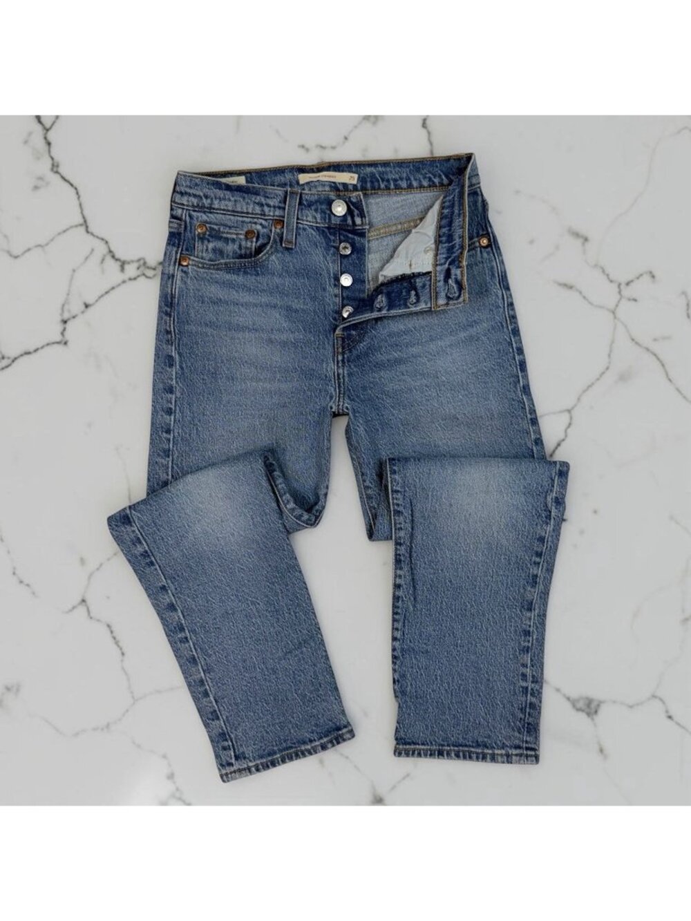 Levis Premium Wedgie Straight Jeans Size 25 Waist Button Fly Jazz Jive 349640073